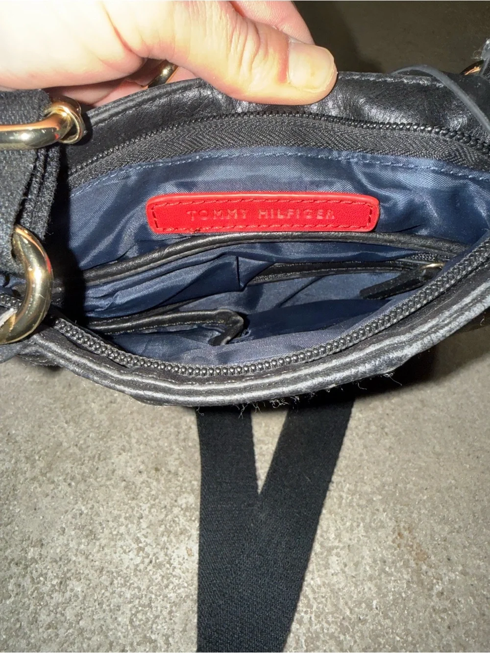 Tommy Hilfiger Black Crossbody with Ivory Center Stripe